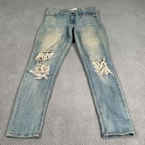 Eunina Boyfreiend Jeans Womens  5 Blue Denim Distressed Destroyed Low Rise Crop